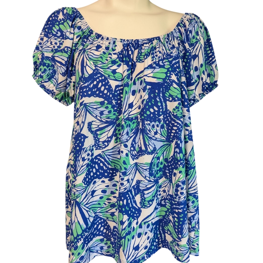 Blue and Green Floral Women's Blouse